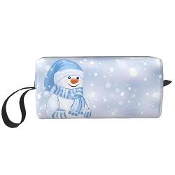 Weihnachten Happy Snowman Make-up Tasche Tragbare Kosmetiktasche Reißverschluss Kleine Tasche Handtasche Reise Toilettenartikel Organizer Aufbewahrungstasche für Frauen, weiß, Einheitsgröße von WiNwon