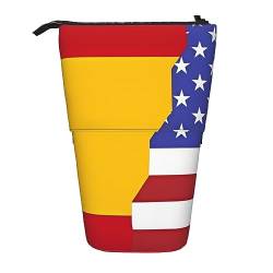 WiNwon Amerikanische Spanien Flagge Druck Stand Up Bleistift Halter Bleistift Fall Teleskop Tragbar Multifunktions Stifthalter für Büro, Schwarz , Einheitsgröße von WiNwon
