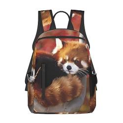 WiNwon Rucksack mit rotem Panda-Druck, leicht, Schultasche, große Kapazität, Büchertasche, lässiger Tagesrucksack für Jungen, Mädchen, Erwachsene, Teenager, Schwarz , One size von WiNwon