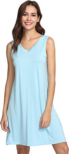 WiWi Bambus-Nachthemd für Frauen, kühlend, ärmellos, Nachtwäsche, V-Ausschnitt, Schlafshirt, Übergröße, Tank Pyjama-Kleid, S-4X, A-hellblau, Small von WiWi