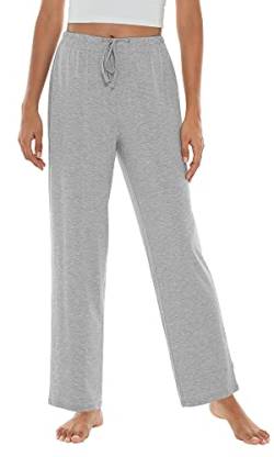 WiWi Bambus-Pyjamahose für Damen, weiche Jogginghose, lässig, weites Bein, Kordelzug, Schlafhose, S-XXL, Hell, meliert, Grau, Medium von WiWi