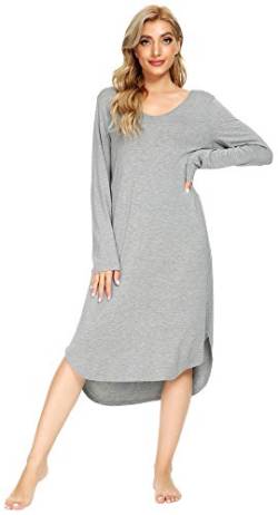 WiWi Bambus Viskose Nachthemden für Frauen Weiche Langarm Schlaf Shirt Bequeme Nachthemden Nachtwäsche Plus Größe Pyjamas S-4X, A-Heather Grey, Small von WiWi