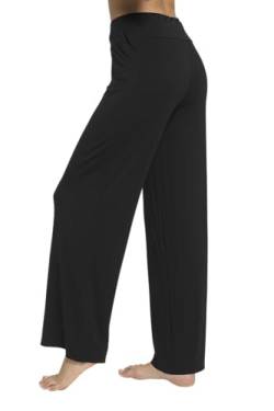 WiWi Damen Bambus Lounge Weites Bein Hose Dehnbar Freizeithose Weiche Pyjamahose Übergröße Nachtwäsche S-4X, A-Schwarz, Large von WiWi