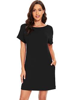 WiWi Damen-Nachthemd, Viskose aus Bambus, weich, kurzärmelig, leicht, cooles Nachthemd, Pyjama, Kleid, S-XXL, B-schwarz, X-Large von WiWi