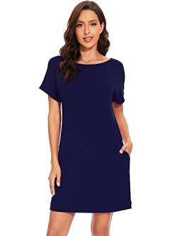 WiWi Damen-Nachthemd, weich, kurzärmelig, leicht, kühles Nachthemd, Pyjama, Kleid, S-XXL, B-navy, Medium von WiWi