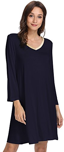 WiWi Langarm-Nachthemd für Damen, Schlafshirt, S-4XL - blau - Medium 8/10 US von WiWi