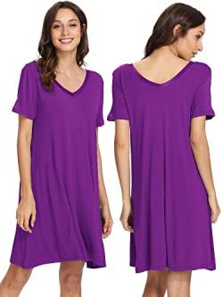 WiWi Nachthemd aus weicher Bambusviskose, für Damen, V-Ausschnitt, Schlafhemden, Übergröße, Pyjama, kurzärmelig, Nachtwäsche, Größe S-4XL, violett, 48 von WiWi