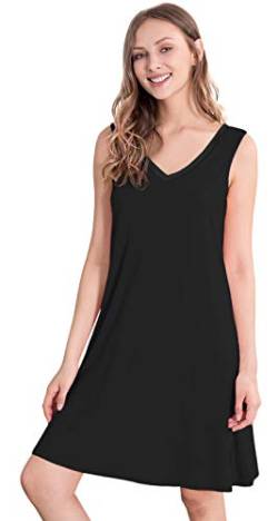 WiWi Nachthemd für Damen, kühlend, ärmellos, Nachtwäsche, V-Ausschnitt, Schlaf-Shirt, Übergröße, Tank-Pyjama-Kleid, S-4XL, A-Schwarz, 3X von WiWi