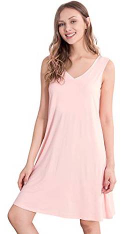 WiWi Nachthemd für Damen, kühlend, ärmellos, Nachtwäsche, V-Ausschnitt, Schlaf-Shirt, Übergröße, Tank-Pyjama-Kleid, S-4XL, A-rosa, Large von WiWi