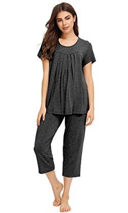 WiWi Pyjama aus Viskose aus Bambus für Damen, Caprihose, Pyjama-Set, kurzärmelig, Nachtwäsche-Set mit Capri-Pyjama, S-XXL, A-Charcoal Heather, L von WiWi