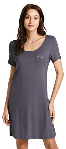 WiWi Viskose aus Bambus-Nachthemden für Damen, kurzärmelig, Schlafshirt, V-Ausschnitt, Übergröße, Nachtwäsche S-4X,, B-dark grey, Large von WiWi