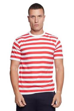 WickedFun® T-Shirt für Herren und Damen, gestreift, kurzärmelig, Rundhalsausschnitt, Rot / Blau / Schwarz / Weiß Gr. L, rot / weiß von WickedFun