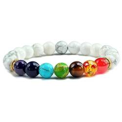 Widamin 7 Chakra Armband, 8mm Natürliches Weiß Türkis Armband für Familie und Freunde von Widamin