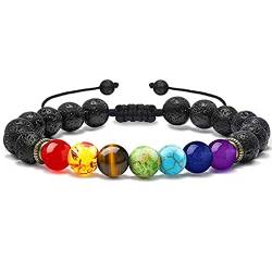 Widamin 7 Chakra Armband Geflochten, 8mm Verstellbar Naturstein Lava Heilsteine Armband Yoga Armband von Widamin