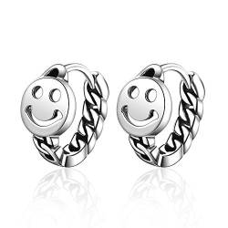 1 Paar Damen Herren 925 Silber Ohrringe Einfache Smile Vintage Mode Retro Punk Creolen Hoop Ohrsckmuck für Frauen Herren Hypoallergen von Wiftly