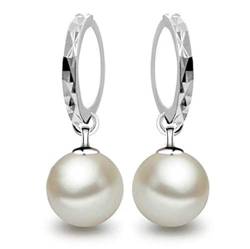 925 Sterling Silber Weiße Groß 10mm Perle rund Perlen Ohrringe, Diamant Ringe Ohrringe Mit einer schönen Schmuckschatulle von Wiftly
