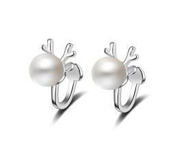Ohrclip ohne ohrloch Damen mädchen 925er Sterling Sliber Elch Einfache Perlen Ohrringe ohrklemmen von Wiftly