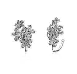 Ohrclips Ohne Ohrloch Damen mädchen 925er Sterling Silber mit Zirkonia Einfache Blumen ohrklemmen von Wiftly