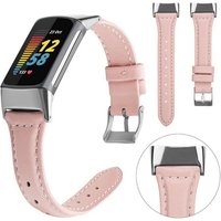 Wigento Smartwatch-Armband Für Fitbit Charge 6 / 5 Leder Sport Watch Armband Frauen Größe S Rosa von Wigento