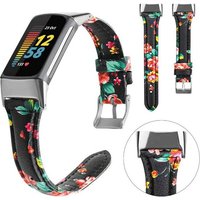 Wigento Smartwatch-Armband Für Fitbit Charge 6 / 5 Leder Uhr Watch Sport Armband Frauen Größe S von Wigento