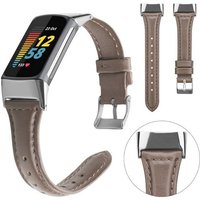 Wigento Smartwatch-Armband Für Fitbit Charge 6 / 5 Leder Watch Armband Frauen Größe S Dunkelbraun von Wigento