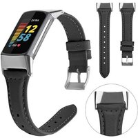 Wigento Smartwatch-Armband Für Fitbit Charge 6 / 5 Leder Watch Armband Frauen Größe S Schwarz von Wigento