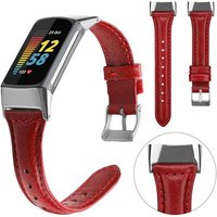 Wigento Smartwatch-Armband Für Fitbit Charge 6 / 5 Leder Watch Armband Frauen Größe S Weinrot von Wigento