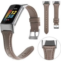 Wigento Smartwatch-Armband Für Fitbit Charge 6 / 5 Leder Watch Armband Männer Größe L Dunkelbraun von Wigento