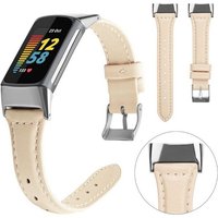 Wigento Smartwatch-Armband Für Fitbit Charge 6 / 5 Leder Watch Armband Männer Größe L Mint-Pink von Wigento