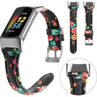 Wigento Smartwatch-Armband Für Fitbit Charge 6 / 5 Leder Watch Armband Muster 2 Männer Größe L von Wigento