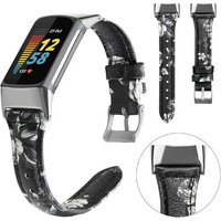 Wigento Smartwatch-Armband Für Fitbit Charge 6 / 5 Leder Watch Armband Muster 3 Frauen Größe S von Wigento