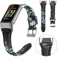 Wigento Smartwatch-Armband Für Fitbit Charge 6 / 5 Leder Watch Armband Muster 4 Frauen Größe S von Wigento