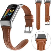 Wigento Smartwatch-Armband Für Fitbit Charge 6 / 5 Leder Watch Sport Armband Männer Größe L Braun von Wigento