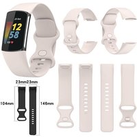 Wigento Smartwatch-Armband Für Fitbit Charge 6 / 5 Silikon Watch Armband Männer Größe L Beige von Wigento