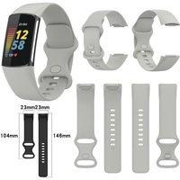 Wigento Smartwatch-Armband Für Fitbit Charge 6 / 5 Silikon Watch Armband Männer Größe L Grau von Wigento