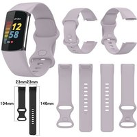 Wigento Smartwatch-Armband Für Fitbit Charge 6 / 5 Silikon Watch Armband Männer Größe L Hell Lila von Wigento