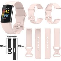 Wigento Smartwatch-Armband Für Fitbit Charge 6 / 5 Silikon Watch Armband Männer Größe L Rosa von Wigento