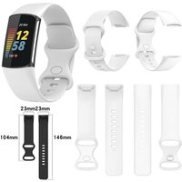 Wigento Smartwatch-Armband Für Fitbit Charge 6 / 5 Silikon Watch Armband Männer Größe L Weiß von Wigento