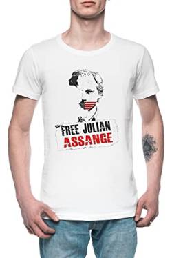 Free Julian Assange Herren T-Shirt Tee Weiß Men's White T-Shirt von Wigoro