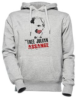 Free Julian Assange Unisex Herren Damen Kapuzenpullover Grau Unisex Men's Women's Hoodie von Wigoro