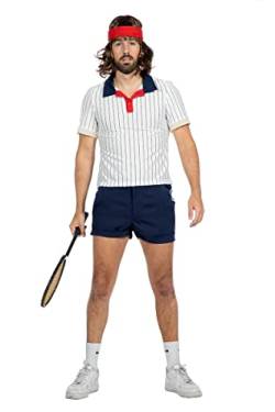 WILBERS & WILBERS Retro Tennis-Spieler Herren-Kostüm - Zweiteiliges Fasching Kostüm Set - Weiß/Blau - Größe 50 von WILBERS & WILBERS