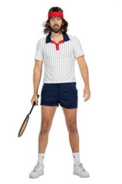 Wilbers & Wilbers Retro Tennis-Spieler Herren-Kostüm - Zweiteiliges Fasching Kostüm Set - Weiß/Blau - Größe 60 von Wilbers&Wilbers