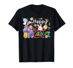 Frohe Ostern Hippo Cosplay Bunny Floral Chocolate Eggs T-Shirt von Wild Animal Easter Day Costume