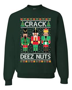 Crack Deez Nuts Meme Ugly Christmas Sweater Unisex Crewneck Graphic Sweatshirt, waldgrün, Medium von Wild Bobby