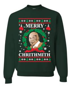 Wild Bobby Merry Chrithmith Mike Tyson Ugly Christmas Sweater Unisex Rundhalsausschnitt Sweatshirt, Forest Green Chrithmith, Large von Wild Bobby