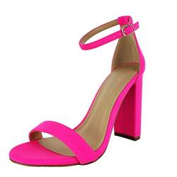 Wild Diva Damen High Chunky Block Heel Pumps Dress Heels Sandalen, Fluoreszierendes Neon-Pink, 37.5 EU von Wild Diva