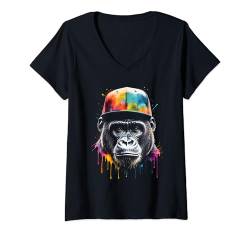 Damen Gorilla Snapback Cap Affe Cool Tier Aufdruck Design Print T-Shirt mit V-Ausschnitt von Wild Life Merch