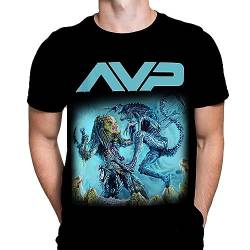 AVP Alien Vs Predator Herren T-Shirt Gothic Horror Print, Schwarzes Baumwoll-T-Shirt, Movie Poster Tee von Wild Star Hearts