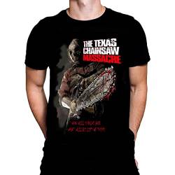 Chainsaw Massacre Herren T-Shirt Halloween Gothic Horror Print Schwarz Grafik T-Shirt Film Poster Tee, Black, XL von Wild Star Hearts