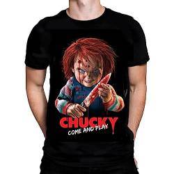 Come and Play Chucky Herren T-Shirt Horror Druck Schwarzes Grafik T-Shirt, Filmposter Tee von Wild Star Hearts